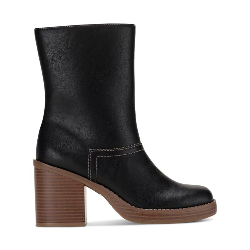 SUN STONE Womens Black Goring Denverr Square Toe Block Heel Zip-Up Booties 5 M